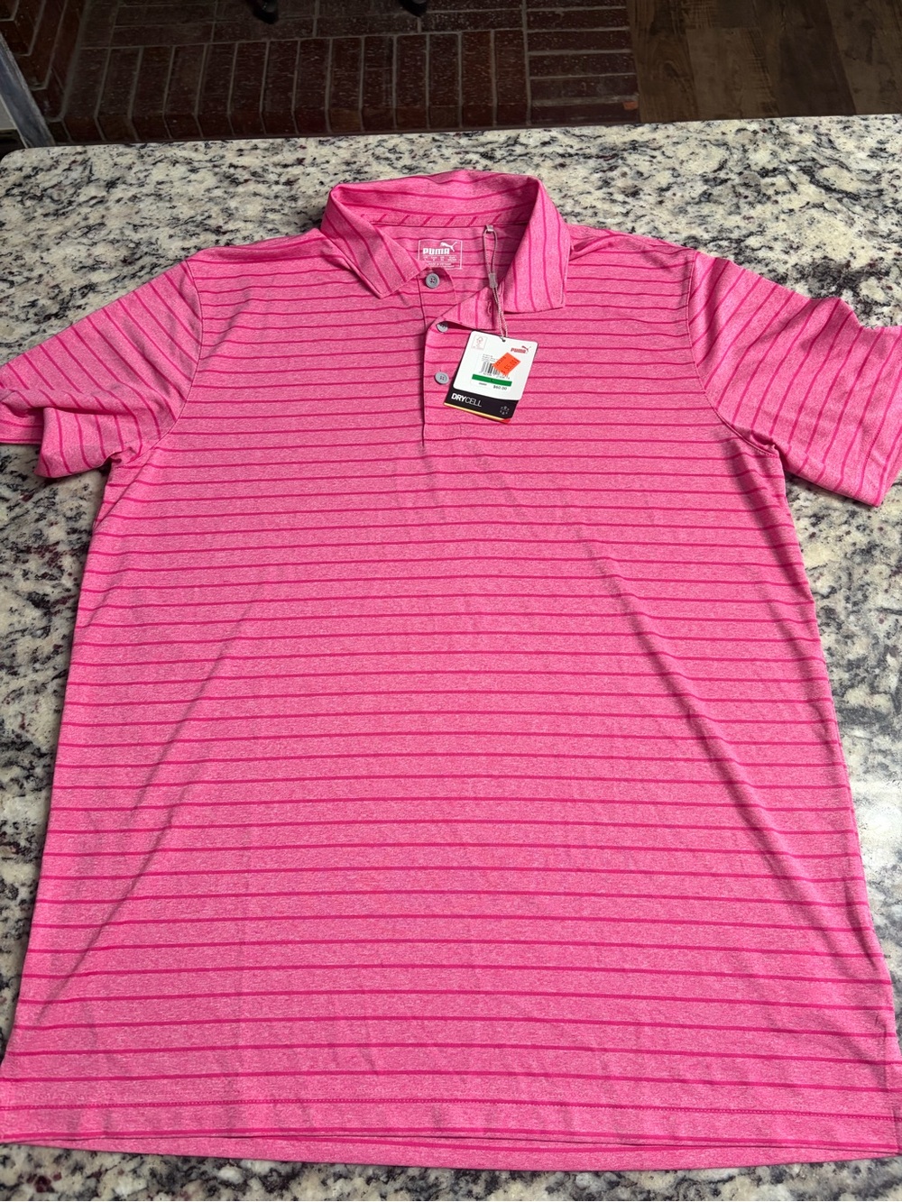 Puma Men’s Pink Horizontal-Striped Polo